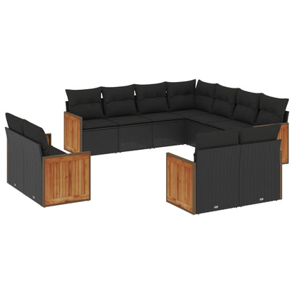 Set Divani da Giardino 11 pz con Cuscini in Polyrattan Nero - homemem39