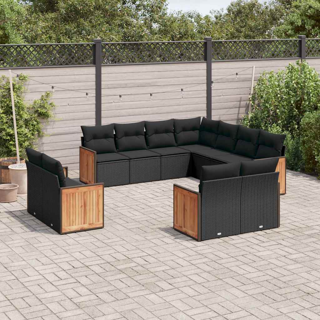 Set Divani da Giardino 11 pz con Cuscini in Polyrattan Nero | homemem39