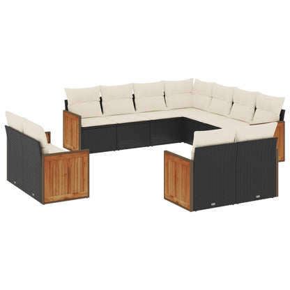 Set Divani da Giardino 11 pz con Cuscini in Polyrattan Nero | homemem39