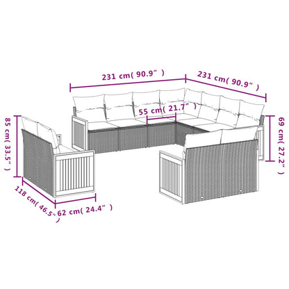 Set Divani da Giardino 11 pz con Cuscini in Polyrattan Nero | homemem39
