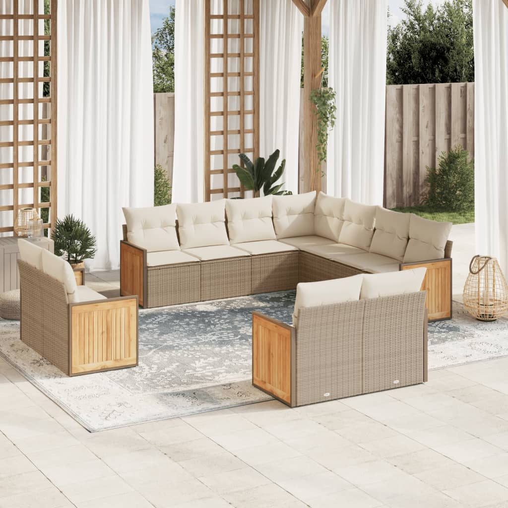 Set Divani da Giardino 11 pz con Cuscini Beige in Polyrattan - homemem39