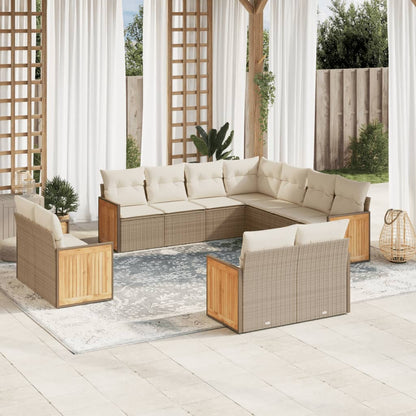 Set Divani da Giardino 11 pz con Cuscini Beige in Polyrattan - homemem39