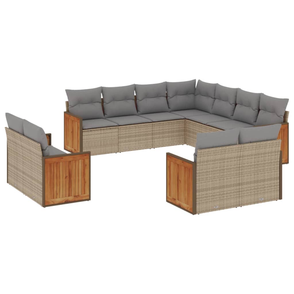 Set Divani da Giardino 11 pz con Cuscini Beige in Polyrattan - homemem39