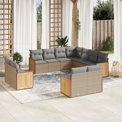 Set Divani da Giardino 11 pz con Cuscini Beige in Polyrattan - homemem39