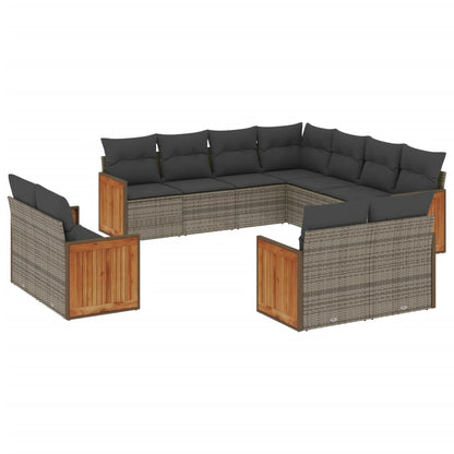 Set Divani da Giardino 11 pz con Cuscini in Polyrattan Grigio - homemem39