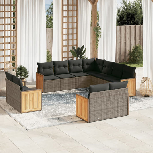 Set Divani da Giardino 11 pz con Cuscini in Polyrattan Grigio - homemem39