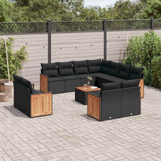 Set Divani da Giardino 12 pz con Cuscini Nero in Polyrattan | homemem39