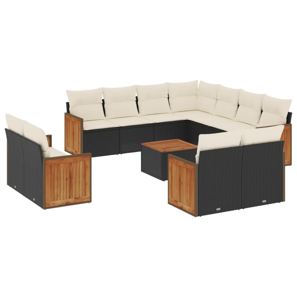 Set Divani da Giardino 12 pz con Cuscini Nero in Polyrattan - homemem39