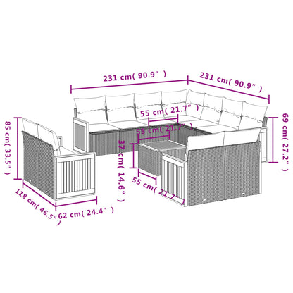 Set Divani da Giardino 12 pz con Cuscini Nero in Polyrattan | homemem39