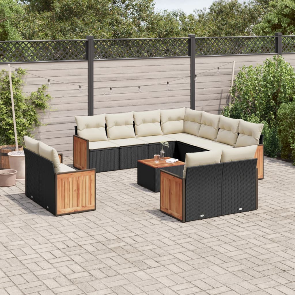 Set Divani da Giardino 12 pz con Cuscini Nero in Polyrattan - homemem39