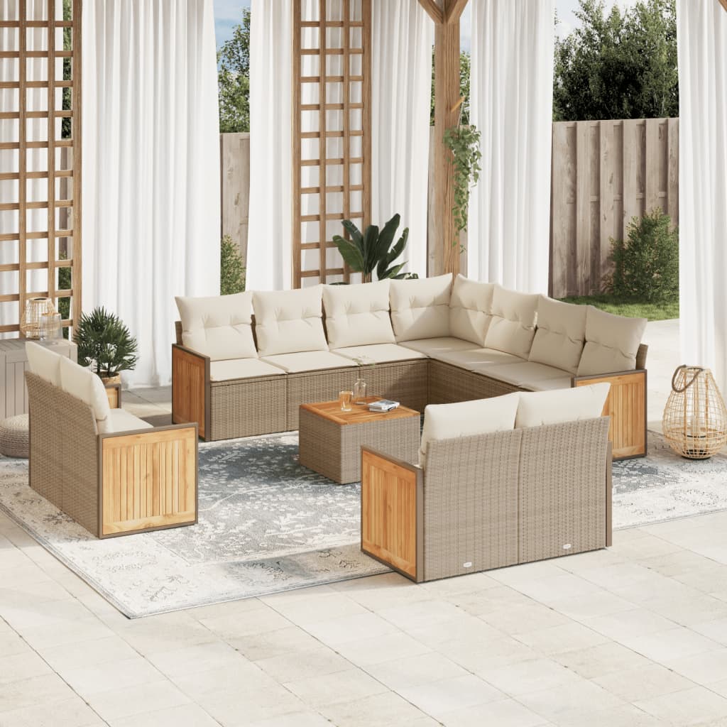 Set Divani da Giardino 12 pz con Cuscini Beige in Polyrattan | homemem39