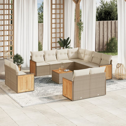 Set Divani da Giardino 12 pz con Cuscini Beige in Polyrattan | homemem39