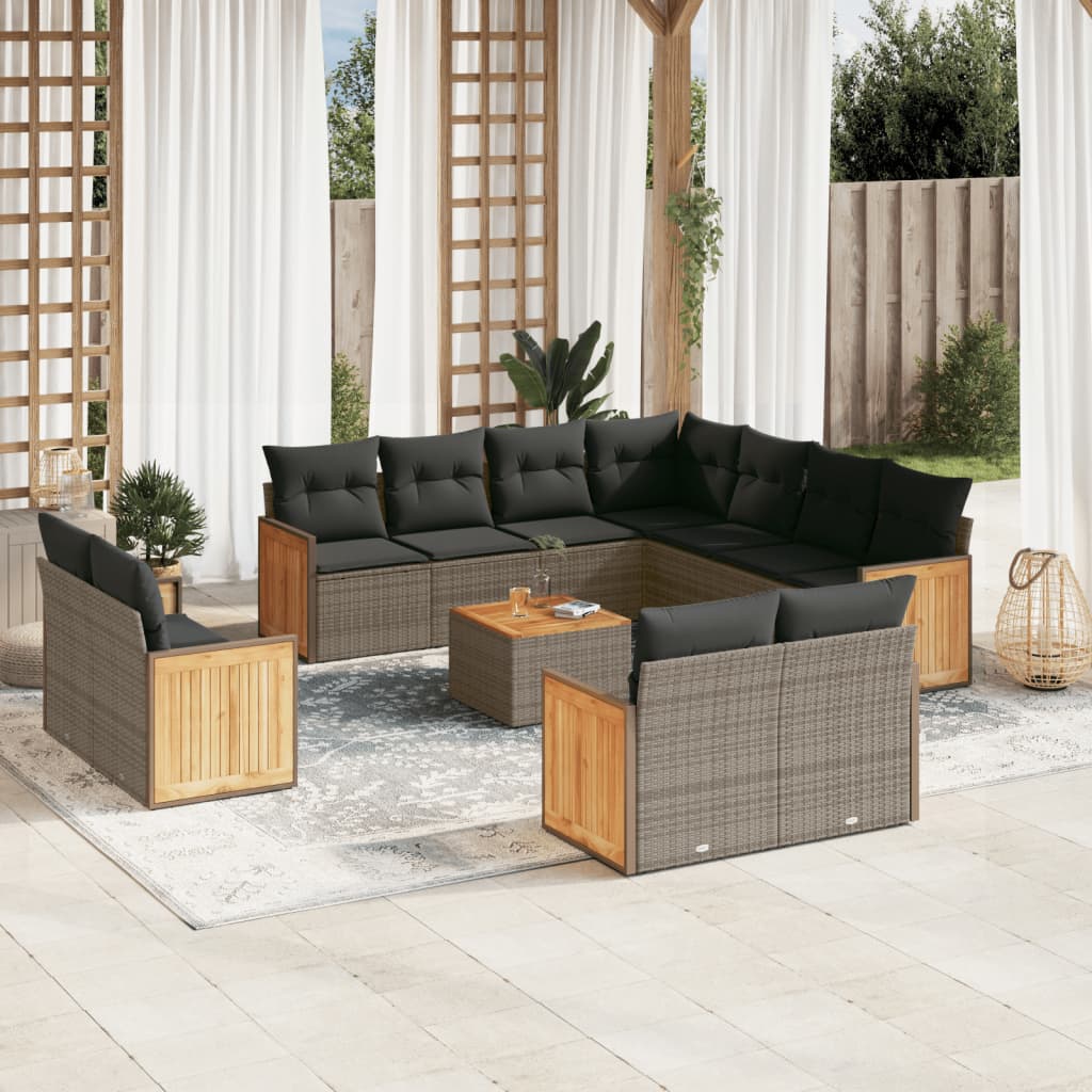 Set Divani da Giardino 12 pz con Cuscini Grigio in Polyrattan - homemem39