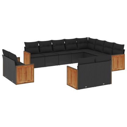 Set Divani da Giardino 12 pz con Cuscini Nero in Polyrattan - homemem39