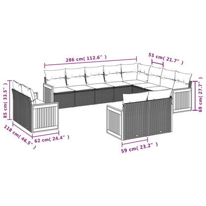 Set Divani da Giardino 12 pz con Cuscini Nero in Polyrattan | homemem39