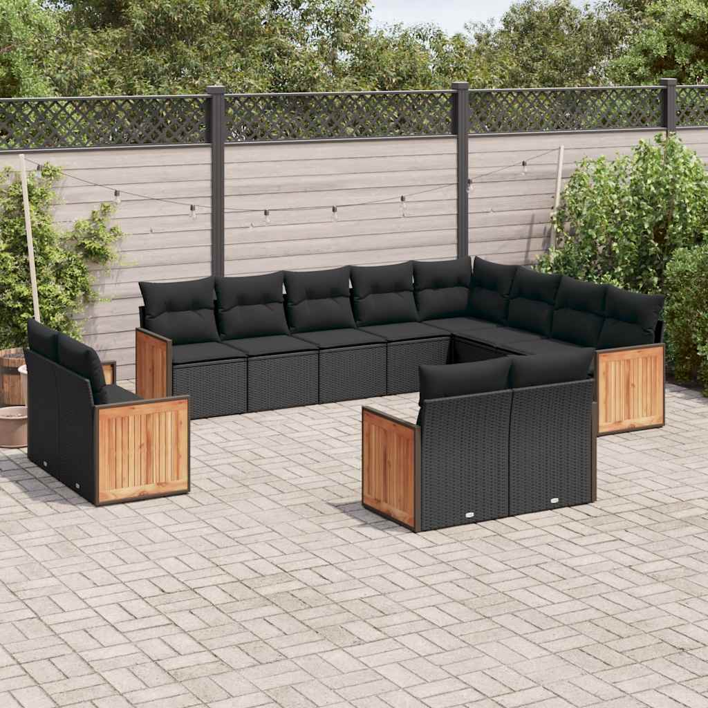 Set Divani da Giardino 12 pz con Cuscini Nero in Polyrattan | homemem39