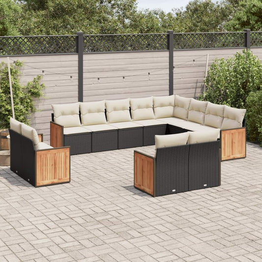 Set Divani da Giardino 12 pz con Cuscini Nero in Polyrattan - homemem39