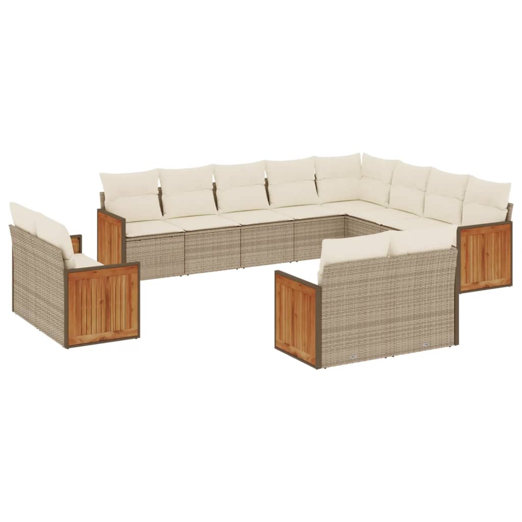 Set Divani da Giardino 12 pz con Cuscini Beige in Polyrattan - homemem39