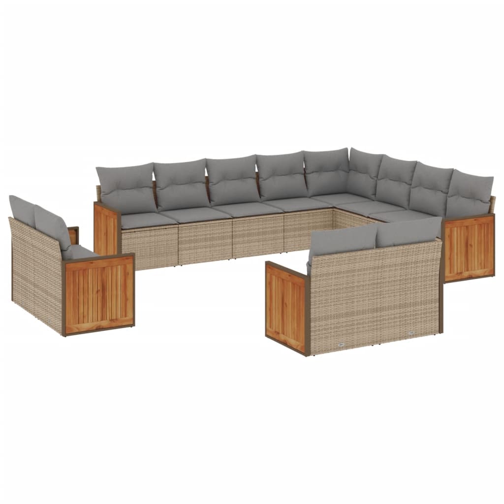 Set Divani da Giardino 12 pz con Cuscini Beige in Polyrattan - homemem39