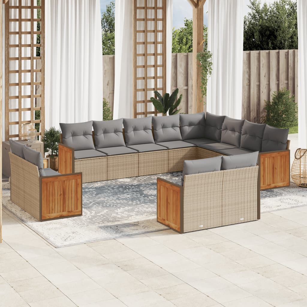 Set Divani da Giardino 12 pz con Cuscini Beige in Polyrattan - homemem39