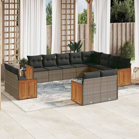 Set Divani da Giardino 12 pz con Cuscini Grigio in Polyrattan - homemem39