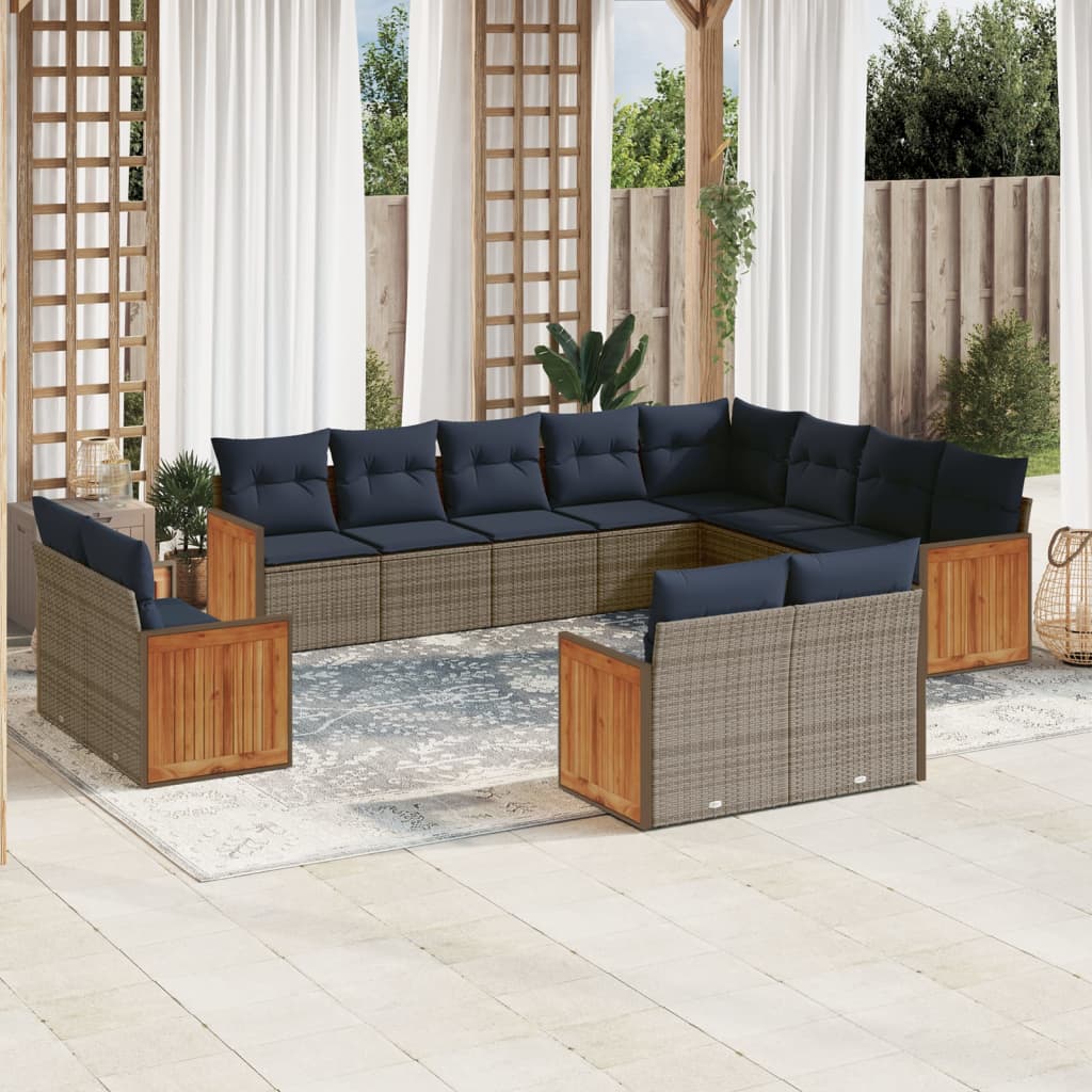 Set Divani da Giardino 12 pz con Cuscini Grigio in Polyrattan | homemem39
