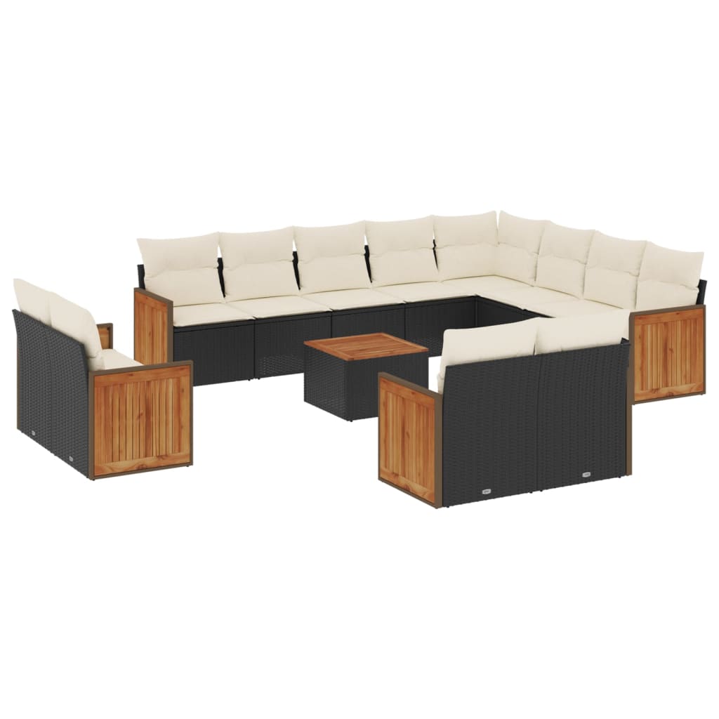 Set Divani da Giardino 13pz con Cuscini Nero in Polyrattan | homemem39