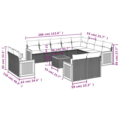 Set Divani da Giardino 13pz con Cuscini Nero in Polyrattan | homemem39
