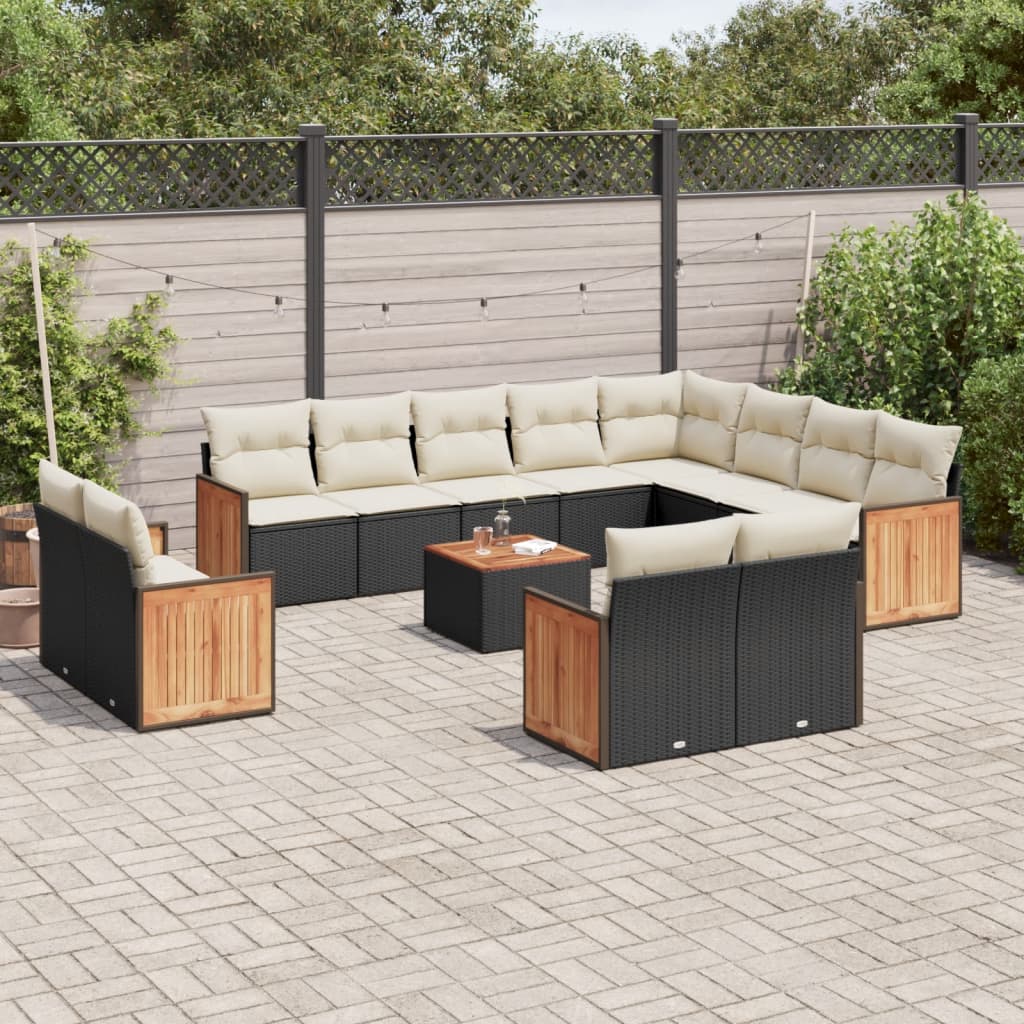Set Divani da Giardino 13pz con Cuscini Nero in Polyrattan | homemem39