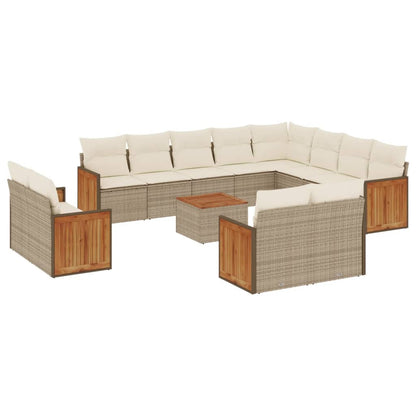 Set Divano da Giardino 13 pz con Cuscini Beige in Polyrattan - homemem39