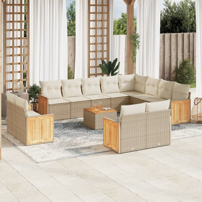 Set Divano da Giardino 13 pz con Cuscini Beige in Polyrattan - homemem39