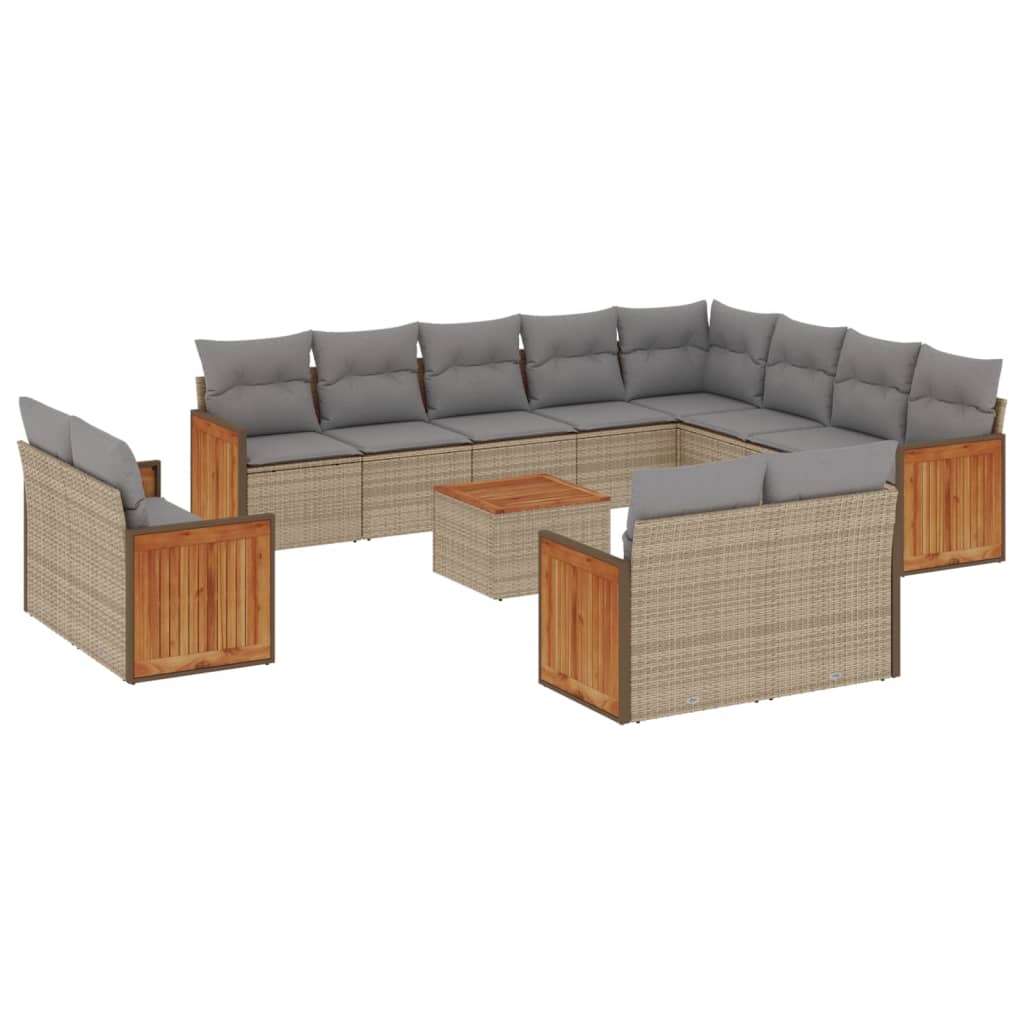 Set Divano da Giardino 13 pz con Cuscini Beige in Polyrattan - homemem39
