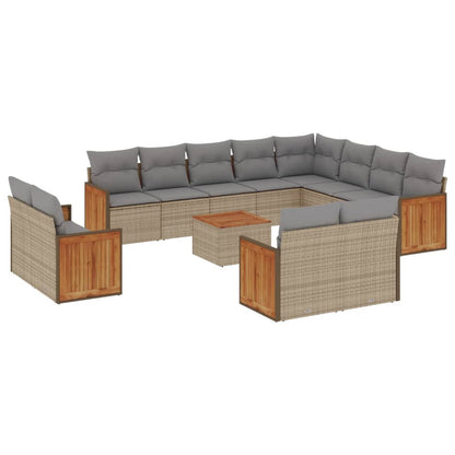Set Divano da Giardino 13 pz con Cuscini Beige in Polyrattan - homemem39