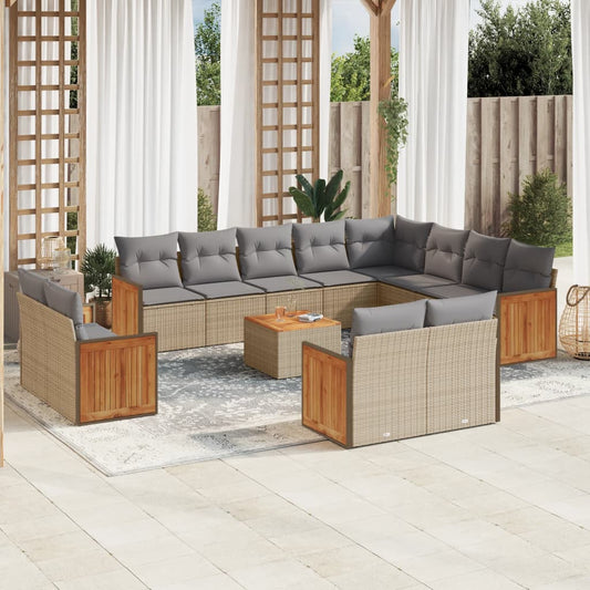Set Divano da Giardino 13 pz con Cuscini Beige in Polyrattan - homemem39