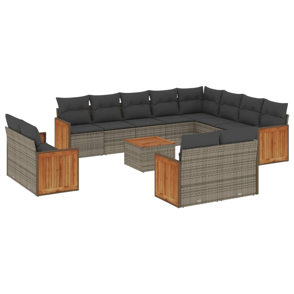 Set Divani da Giardino 13 pz con Cuscini Grigio in Polyrattan | homemem39