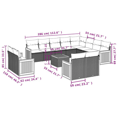 Set Divani da Giardino 13 pz con Cuscini Grigio in Polyrattan | homemem39