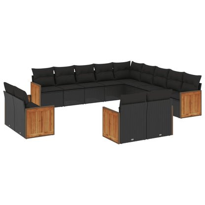 Set Divani da Giardino 13pz con Cuscini Nero in Polyrattan | homemem39