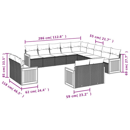 Set Divani da Giardino 13pz con Cuscini Nero in Polyrattan | homemem39
