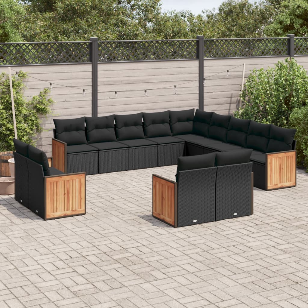 Set Divani da Giardino 13pz con Cuscini Nero in Polyrattan - homemem39