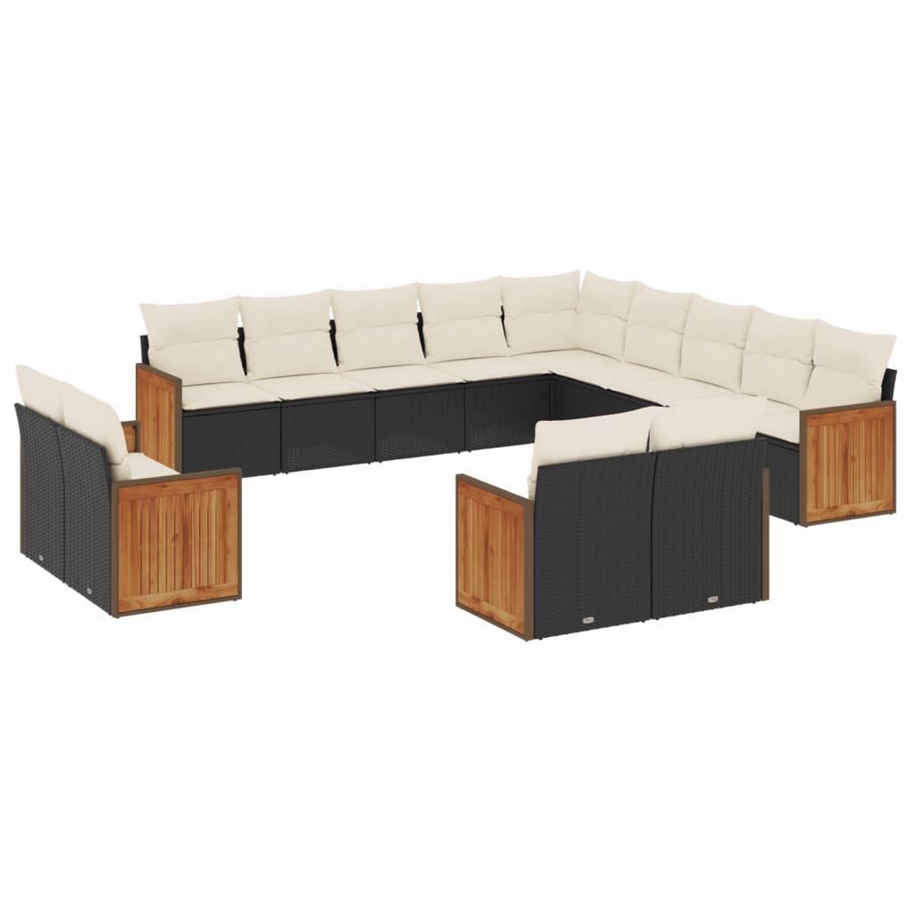 Set Divani da Giardino 13pz con Cuscini Nero in Polyrattan | homemem39