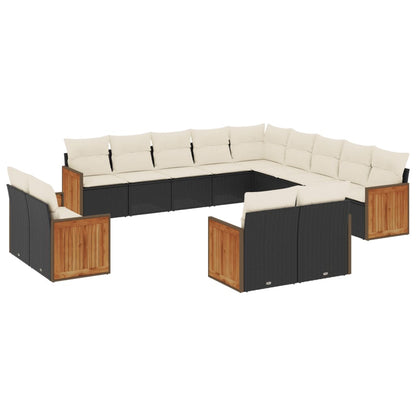 Set Divani da Giardino 13pz con Cuscini Nero in Polyrattan | homemem39