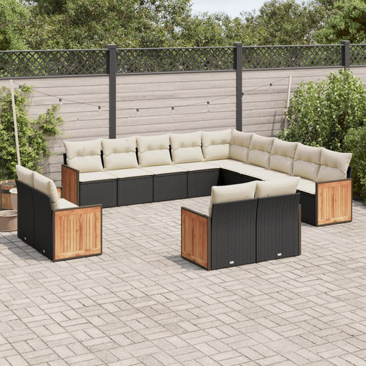 Set Divani da Giardino 13pz con Cuscini Nero in Polyrattan - homemem39