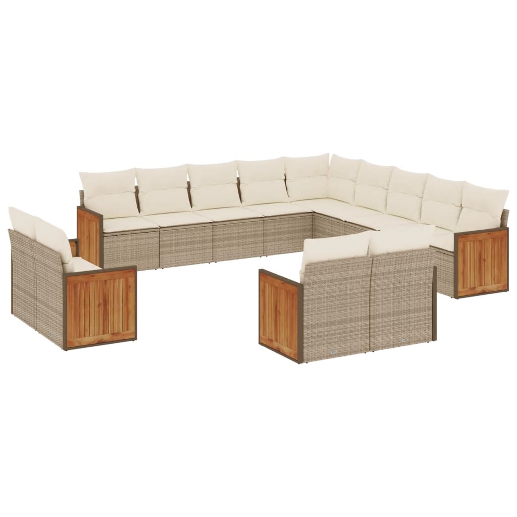 Set Divano da Giardino 13 pz con Cuscini Beige in Polyrattan - homemem39