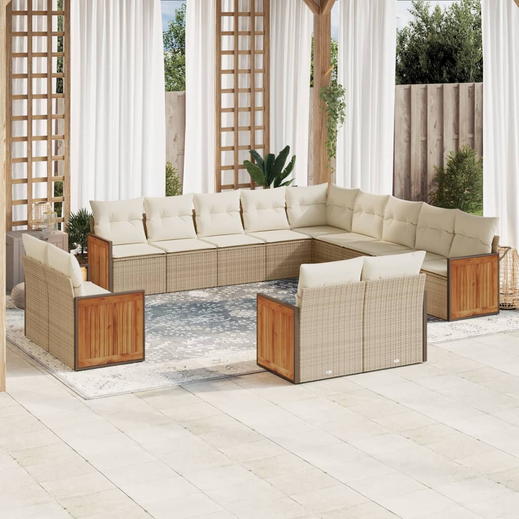 Set Divano da Giardino 13 pz con Cuscini Beige in Polyrattan - homemem39