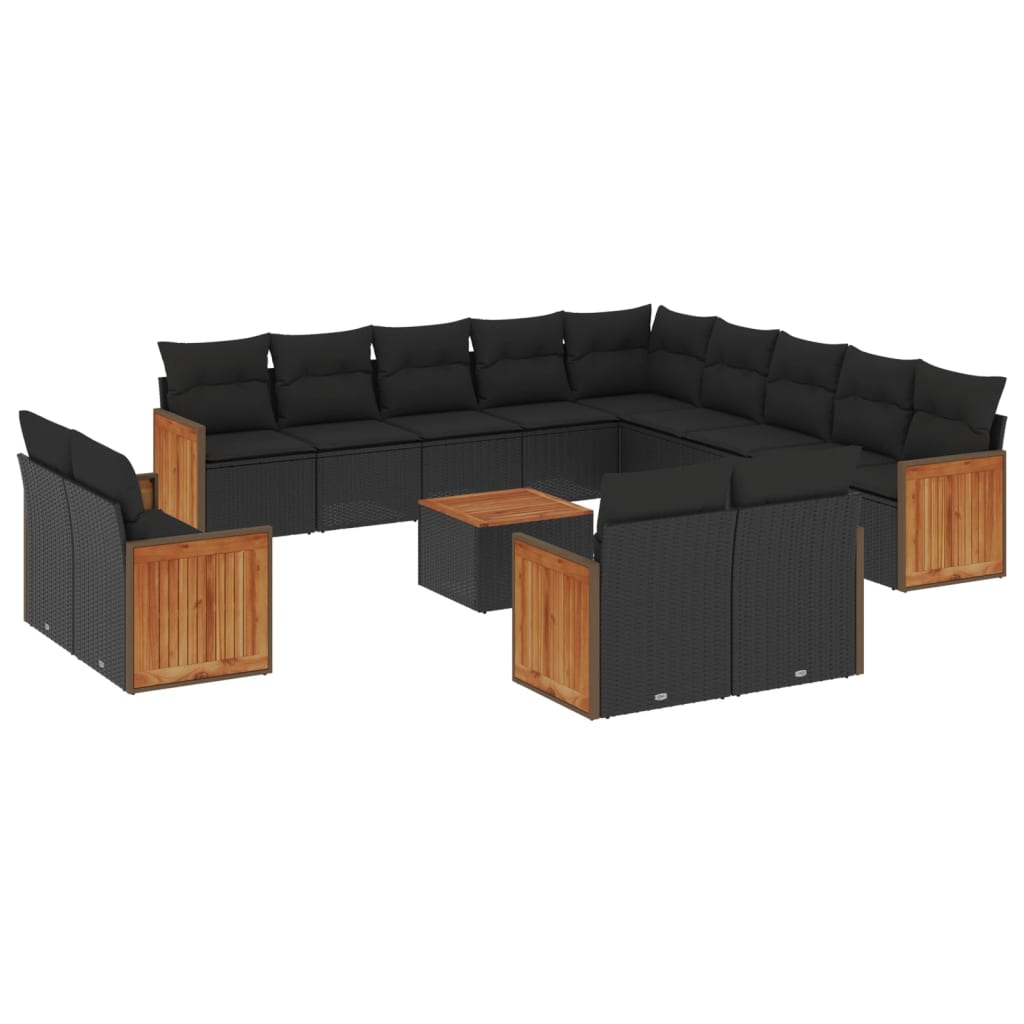 Set Divani da Giardino 14pz con Cuscini in Polyrattan Nero - homemem39