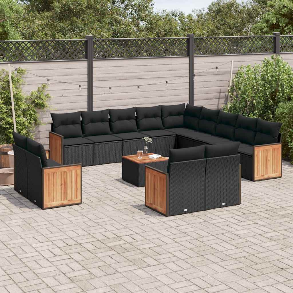 Set Divani da Giardino 14pz con Cuscini in Polyrattan Nero | homemem39
