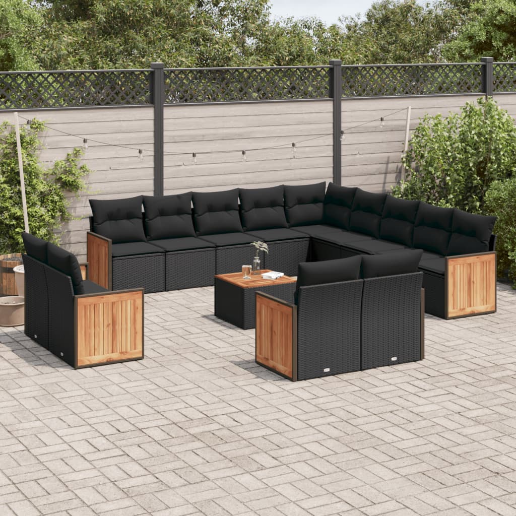 Set Divani da Giardino 14pz con Cuscini in Polyrattan Nero - homemem39
