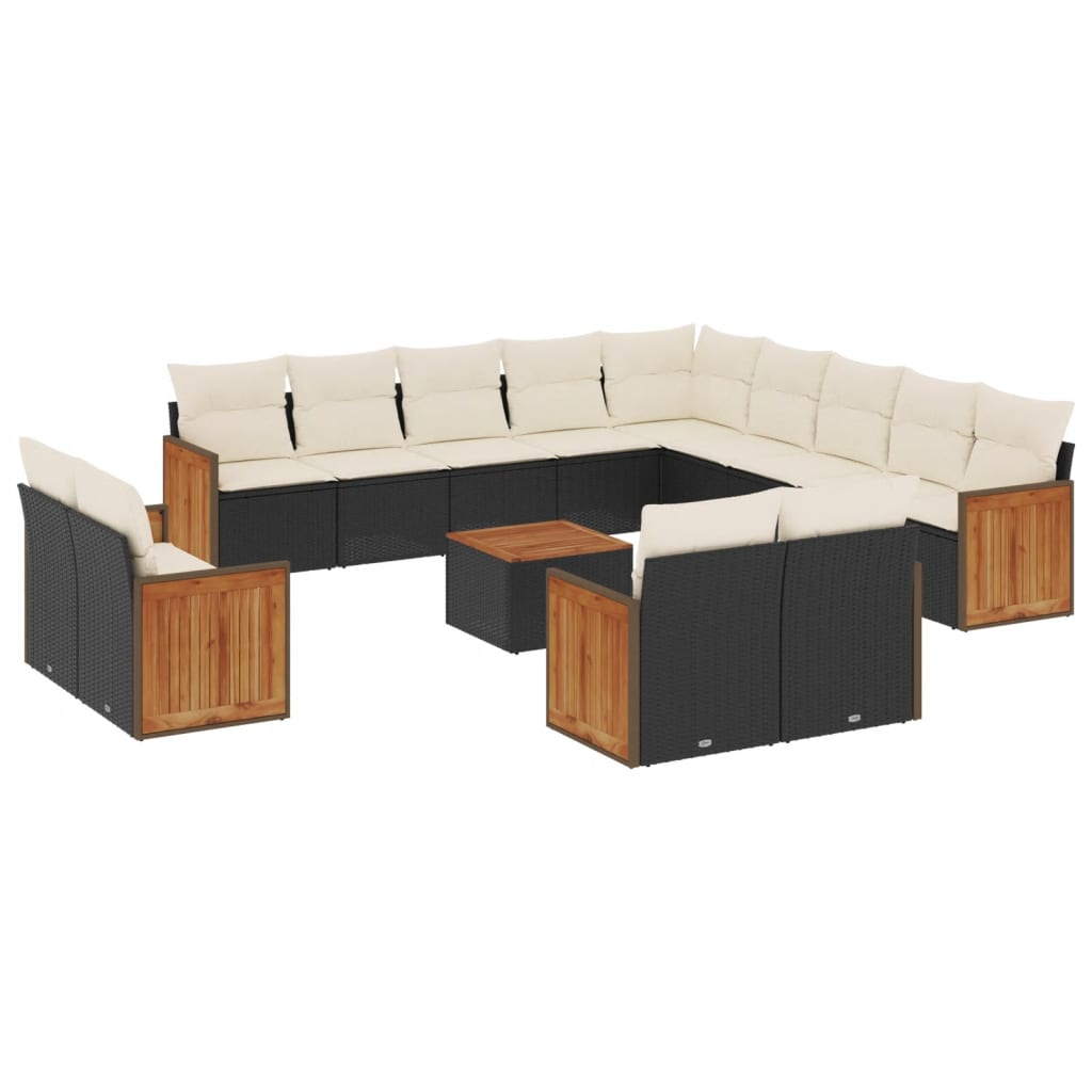 Set Divani da Giardino 14pz con Cuscini in Polyrattan Nero | homemem39