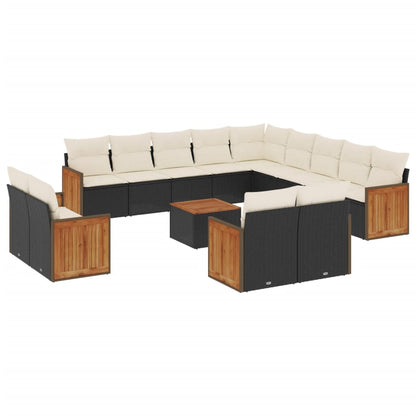 Set Divani da Giardino 14pz con Cuscini in Polyrattan Nero | homemem39