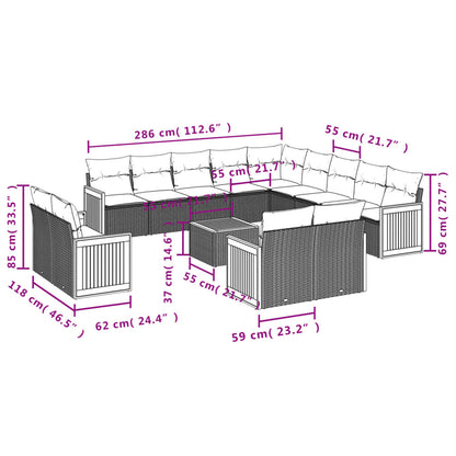 Set Divani da Giardino 14pz con Cuscini in Polyrattan Nero | homemem39